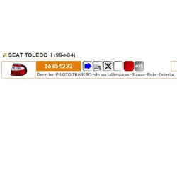 Recambio de piloto trasero derecho para seat toledo (1m2) referencia OEM IAM 1M594511201C 16854232 1M594511201C