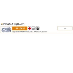 Recambio de faro izquierdo para volkswagen golf iii berlina (1h1) referencia OEM IAM 1H6941017AN 11910621 1H6941017AN